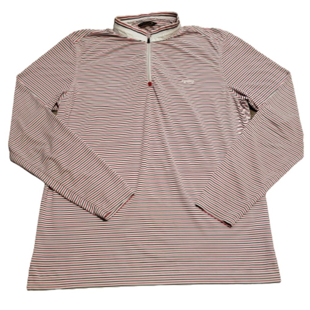 Louis Castel Striped 1/4 Zip Pullover White Black Red Men's 2XL | 105 Pre-owned